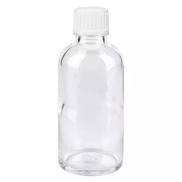 Apothekenflasche klar 50ml Tropfverschluss weiß 0.8mm Standard