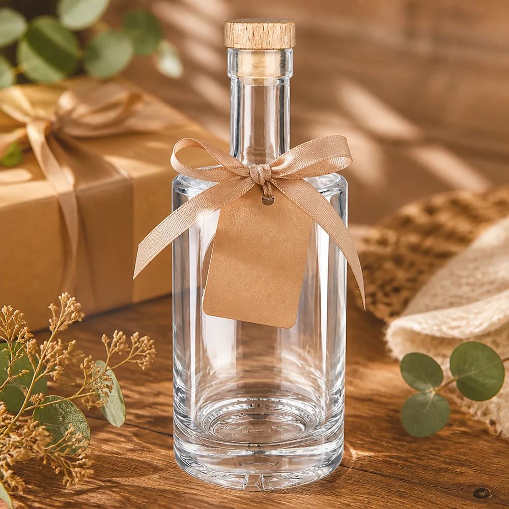 500ml Glasflasche "Passion" mit Holzgriffkorken UNiTWIST® 500ml Glasflasche Nora Geschenkverpackung mit Schleife Kraftpapier-Anhänger Holzkorken UNiTWIST Eukalyptus Deko