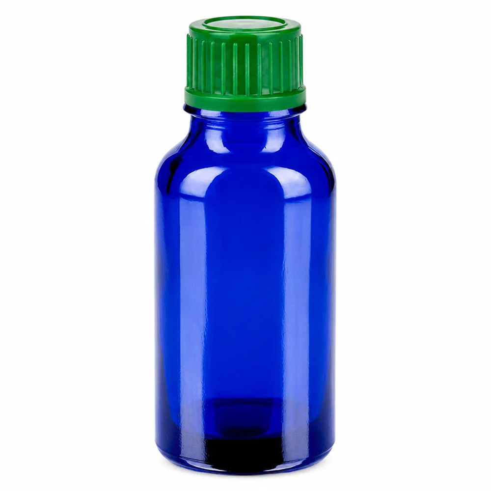 20ml Flasche 11mm Schraubverschluss grün Standard BlueLine UT18/20 20ml blaue Glasflasche mit grünem Deckel ideal für ätherische Öle und Chemikalien