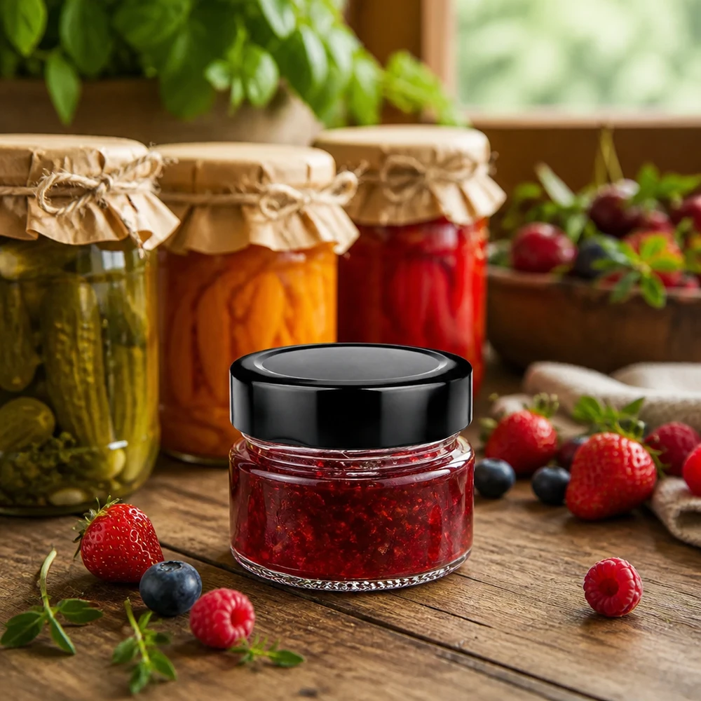 80ml Rundglas 24er-Set mit Deckel (Deckelfarbe: schwarz) UNiTWIST Kompaktes 80ml Vorratsglas UNiTWIST mit schwarzem Deckel perfekt für kleine Portionen