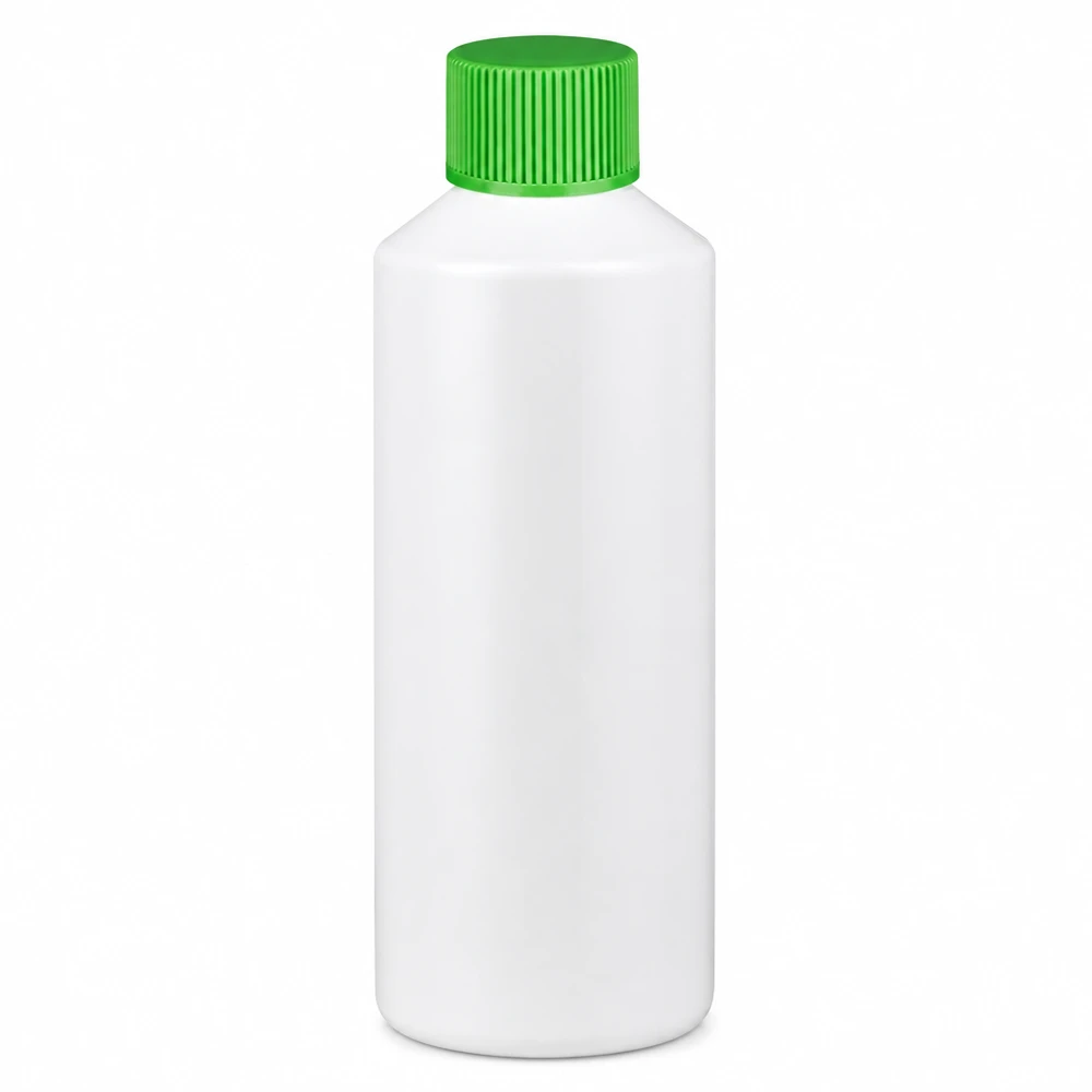 Apothekenflasche HDPE 100ml weiß, mit grünem Schraubverschluss Leichte weiße Plastikflasche 100ml HDPE mit grünem Verschluss für pharmazeutische Anwendungen