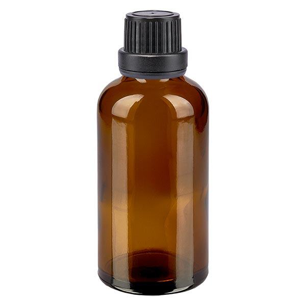 Apothekenflasche braun 50ml Tropfverschluss Giessring 2mm schwarz Originalitätsverschluss Apothekenflasche braun 50ml Tropfverschluss Giessring 2mm schwarz Originalitätsverschluss