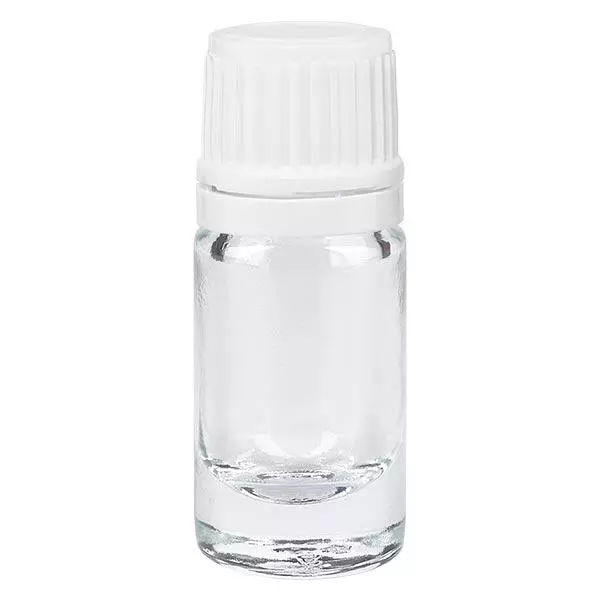 Apothekenflasche klar 5ml Tropfverschluss 1.2mm weiß Originalitätsverschluss Apothekenflasche klar 5ml Tropfverschluss 1.2mm weiß Originalitätsverschluss