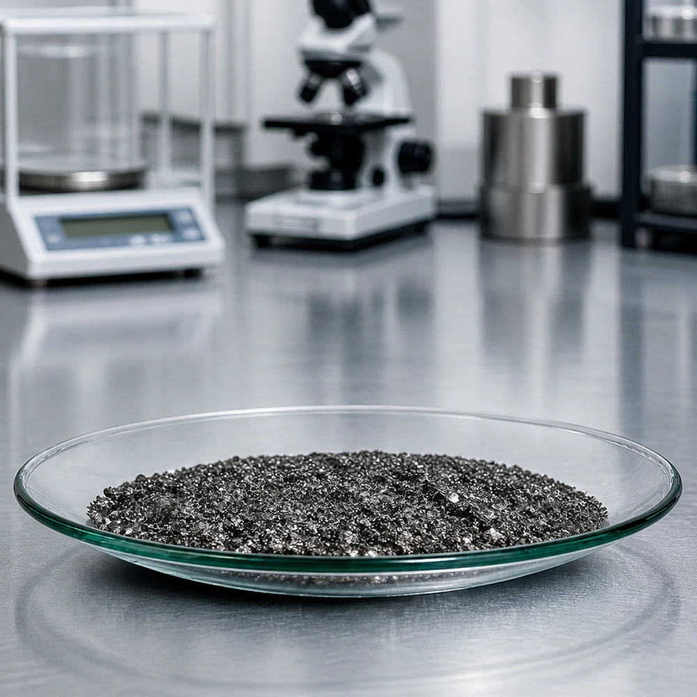 Uhrglasschale ø110 mm Uhrglasschale 110 mm Durchmesser mit körnigem Analysenmaterial in moderner Laborausstattung