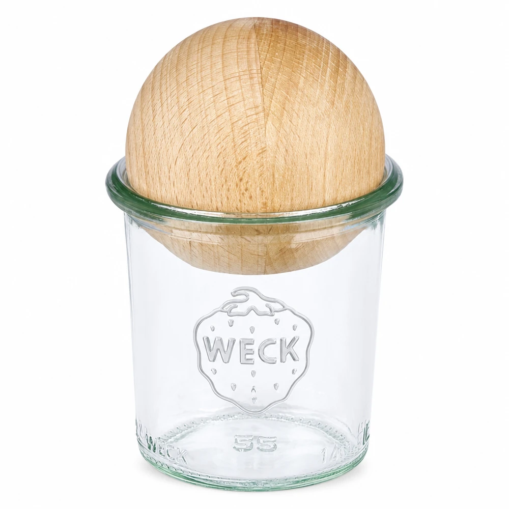 140ml Sturzglas WECK RR60 mit Holzkugel Buche WECK Sturzglas 140ml RR60 mit Buchenkugel-Deckel aus Holz für Aufbewahrung und Einmachen