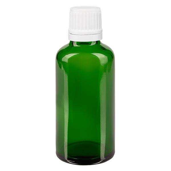 Apothekenflasche grün 50ml Schraubverschluss weiß Originalitätsverschluss Apothekenflasche grün 50ml Schraubverschluss weiß Originalitätsverschluss