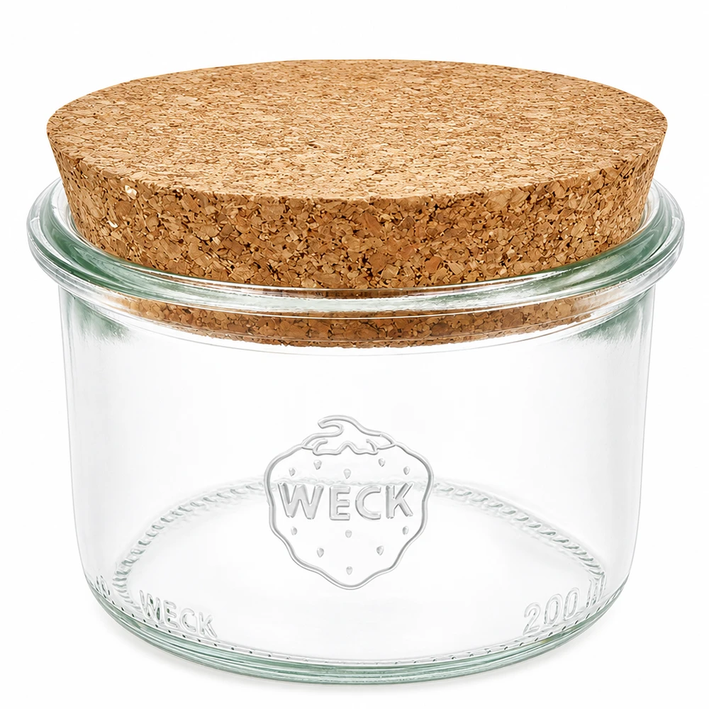 200ml Sturzglas WECK RR80 mit Korken natur WECK Sturzglas 200ml RR80 mit natürlichem Korkverschluss transparent Einmachglas Vorratsglas