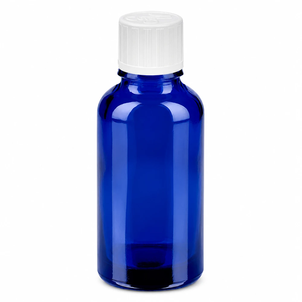 30ml Flasche 11mm Schraubverschluss weiß Standard Kindersicherung BlueLine UT18/30 Handliche 30ml Flasche BlueLine Serie perfekt für DIY Kosmetik und Essenzen