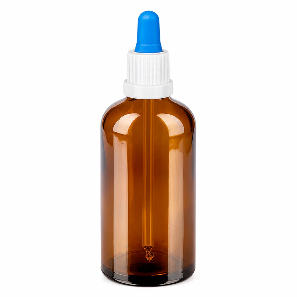 100ml Pipettenflasche weiß/blau Originalitätsverschluss BrownLine UT18/100 UV-Schutz Glasflasche mit Pipette 100ml bernsteinfarben für lichtempfindliche Substanzen