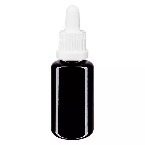 Apothekenflasche violett 20ml Pipette weiß Originalitätsverschluss Apothekenflasche violett 20ml Pipette weiß Originalitätsverschluss