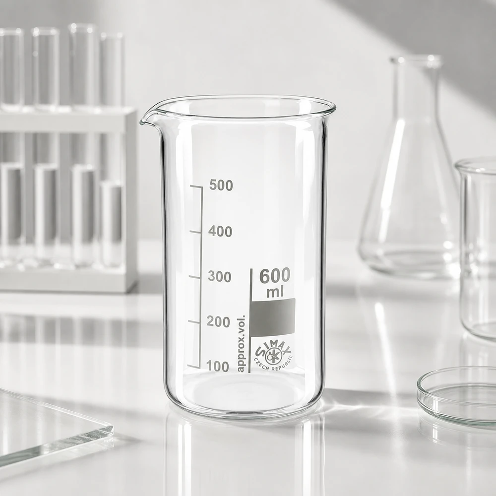 Becherglas 600ml hohe Form aus transparentem Borosilikatglas mit Petrischale und Glasplatte