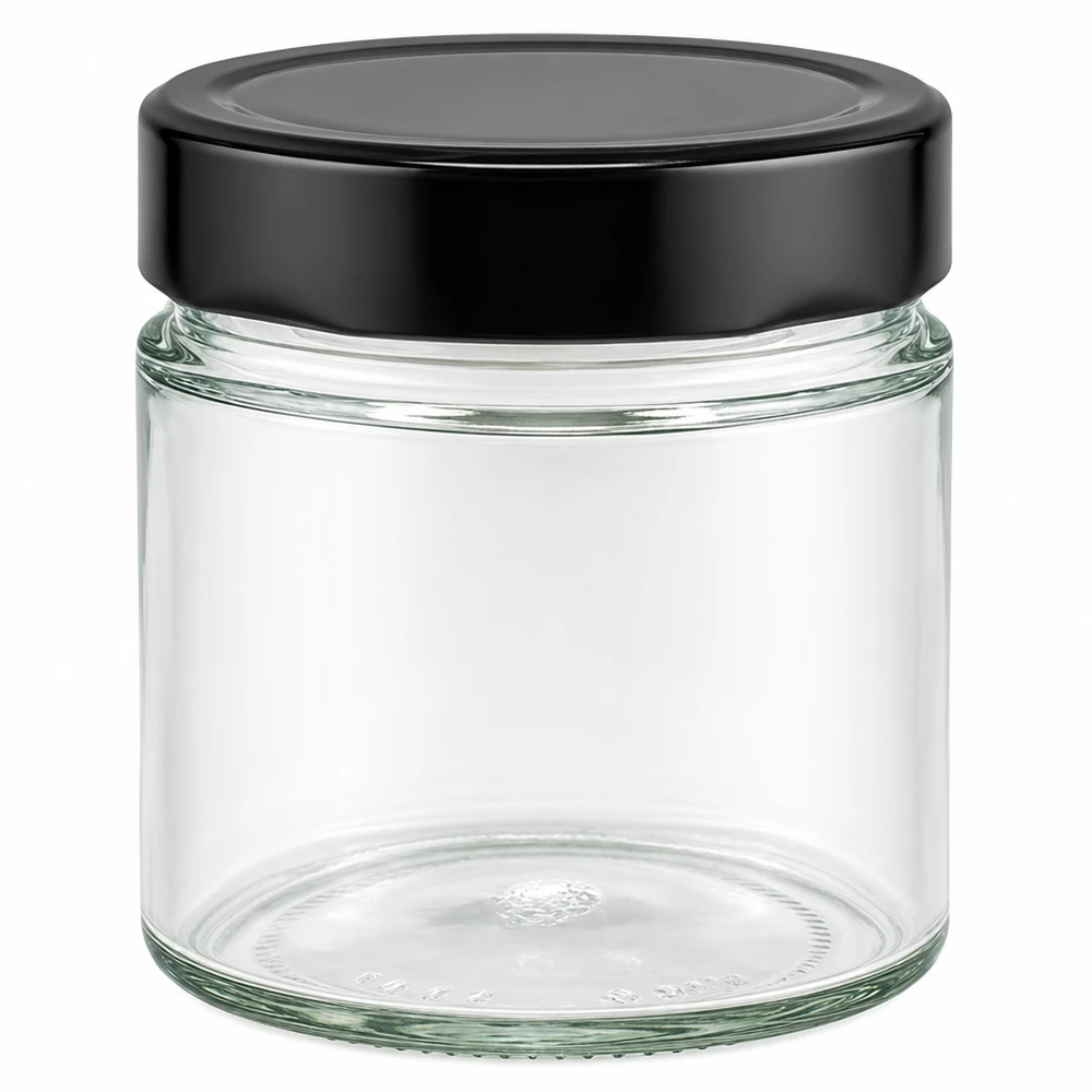 135ml Rundglas 24er-Set mit Deckel (Deckelfarbe: schwarz) – UNiTWIST UNiTWIST 135ml Vorratsglas Rundglas schwarzer Schraubdeckel lebensmittelecht