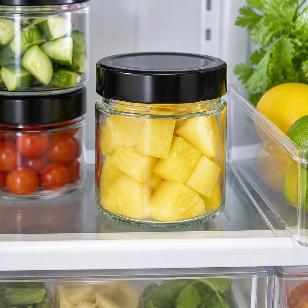 UNiTWIST 135ml Vorratsglas mit Schraubdeckel schwarz ideal zur Meal Prep und Obstlagerung