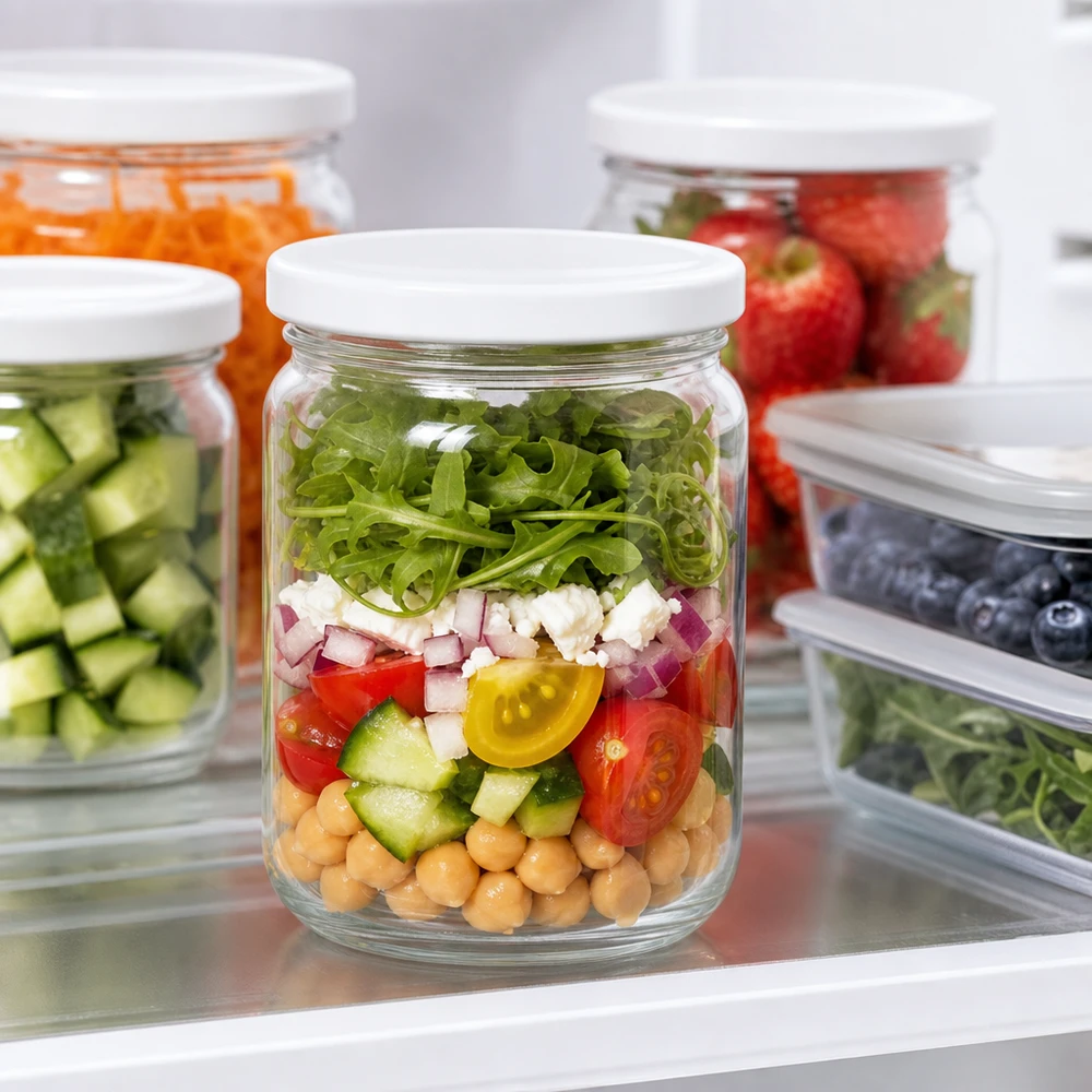 212ml UNiTWIST Rundglas mit BasicSeal Deckel als Schichtsalat im Kühlschrank Meal Prep Salatglas Aufbewahrung