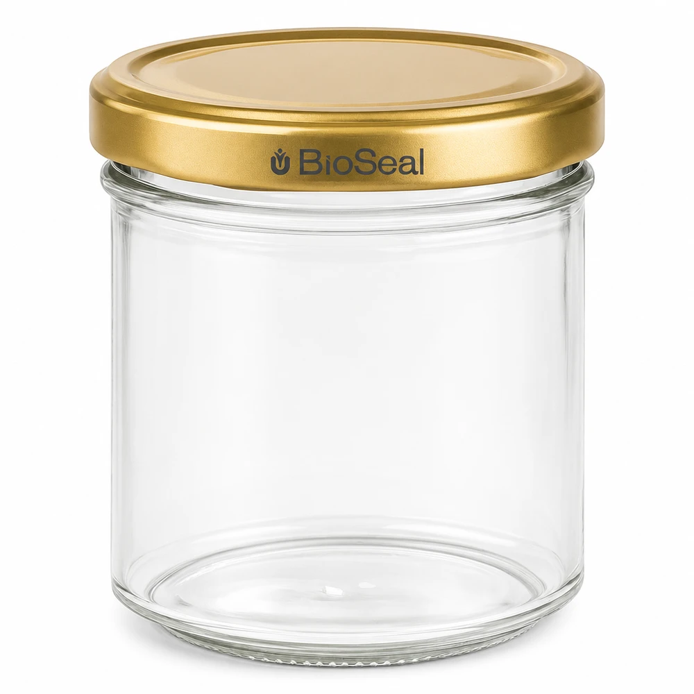200g Honigglas leer mit goldenem Schraubdeckel BioSeal transparent Glasbehaelter fuer Honig Marmelade