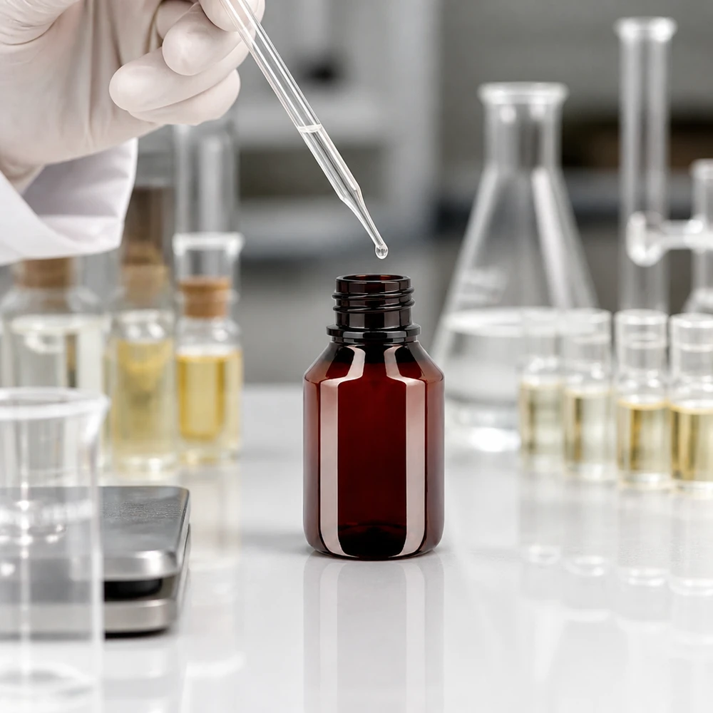 Stabile braune Rundflasche 50ml PET mit weißem Originalitätsverschluss für Kosmetik