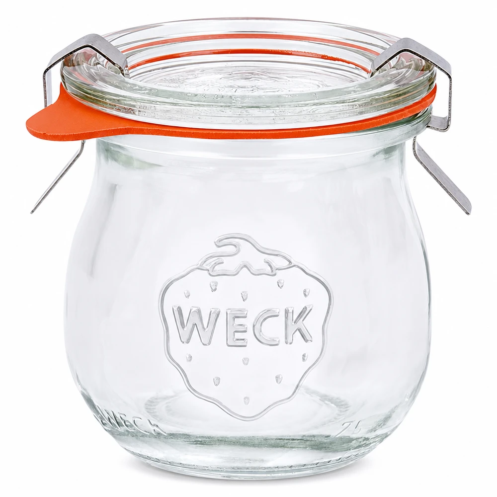 75ml Tulpenglas komplett WECK RR40 WECK Tulpenglas 75ml RR40 mit Glasdeckel und orange Gummiring Einmachglas für Konservierung und Aufbewahrung