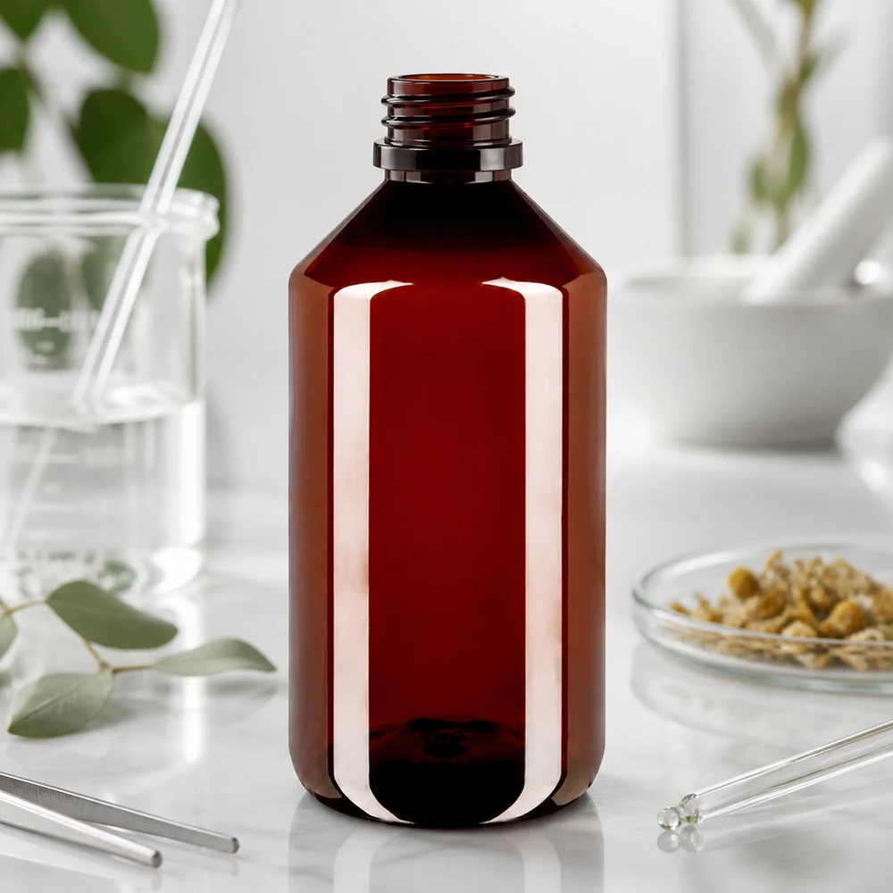 Großvolumige 750ml Braunglasflasche Alternative aus PET mit kindersicherem OV Verschluss