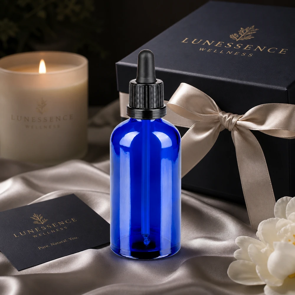 100ml Pipettenflasche schwarz Originalitätsverschluss BlueLine UT18/100 Edle kobaltblaue Glasflasche 100ml mit schwarzem Pipettenverschluss für hochwertige Beauty-Produkte