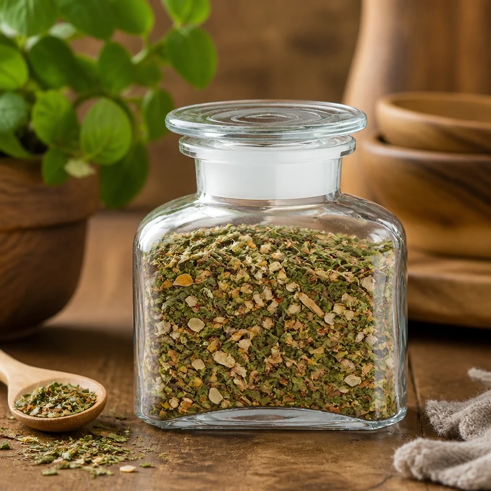 Stabiles Klarglas-Gewürzbehältnis 150ml mit Stopfen für getrocknete Oregano-Gewürzmischung