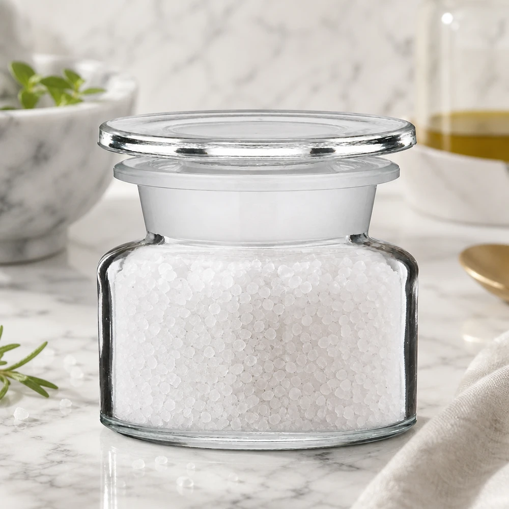 Gewürzglas Idee: Apothekerflasche 50 ml Weithals Klarglas Apothekerflasche Weithals 50 ml aus Klarglas mit Meersalz als stilvolle Küchenaufbewahrung