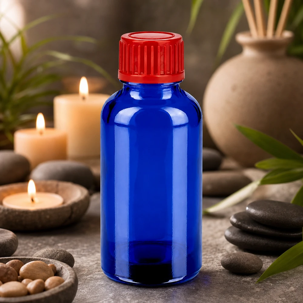 30ml Flasche 11mm Schraubverschluss rot Standard BlueLine UT18/30 Zertifizierte 30ml Pharmaflasche nach DIN-Standard mit hygienischem roten Schraubverschluss