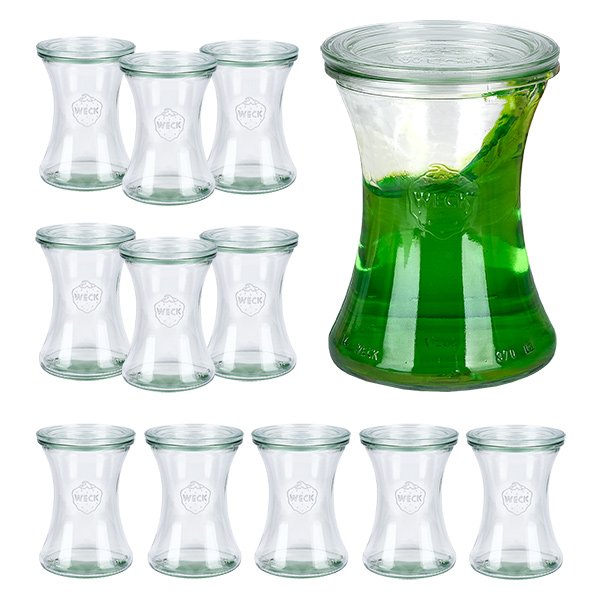 12er Set Weck Gläser 370ml Delikatessenglas mit 12 Glasdecke 12er Set Weck Gläser 370ml Delikatessenglas mit 12 Glasdecke