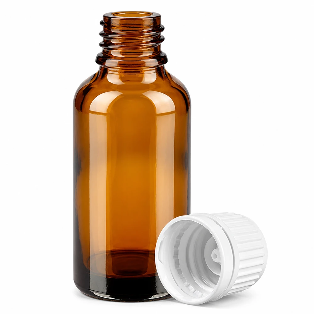 Präzise 30ml Glasflasche mit 11mm Gewinde und tamper evident Verschluss in Weiß
