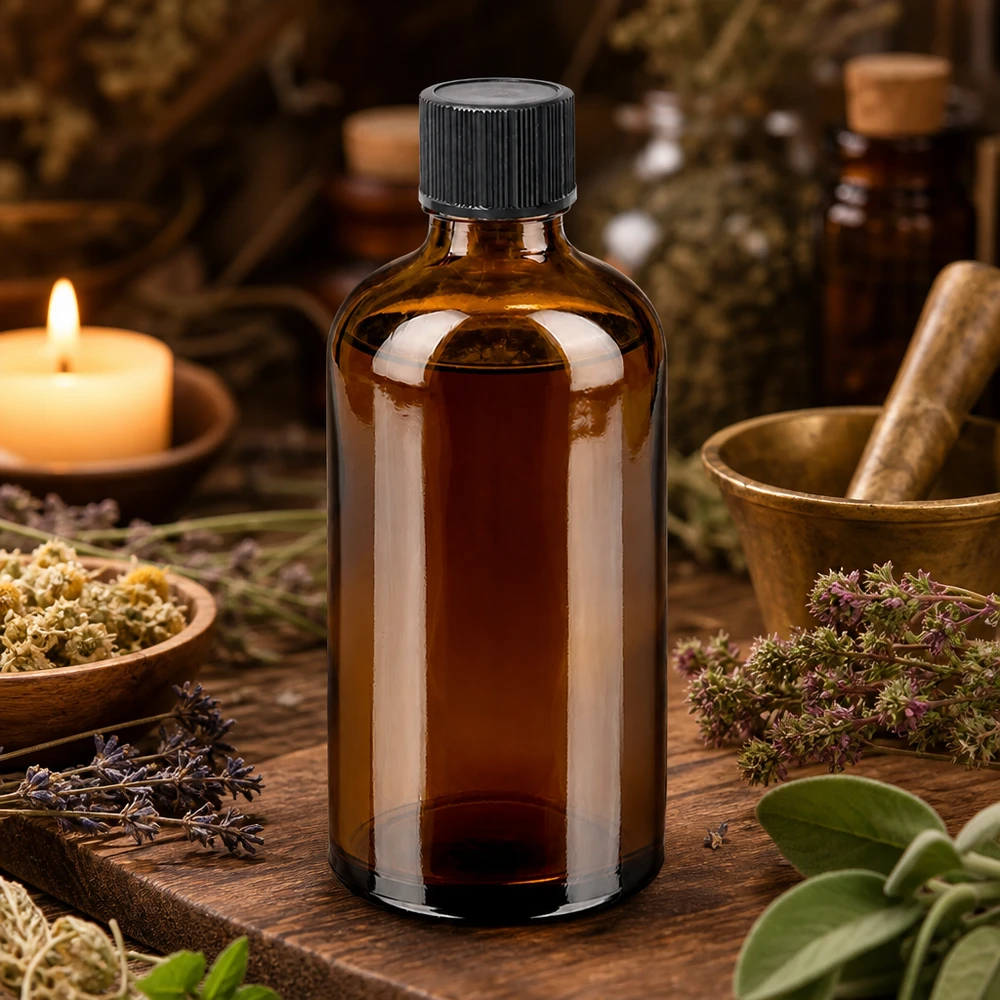 Braune 100ml Laborflasche mit UT18 Gewinde und 1mm Tropföffnung für wissenschaftliche Zwecke