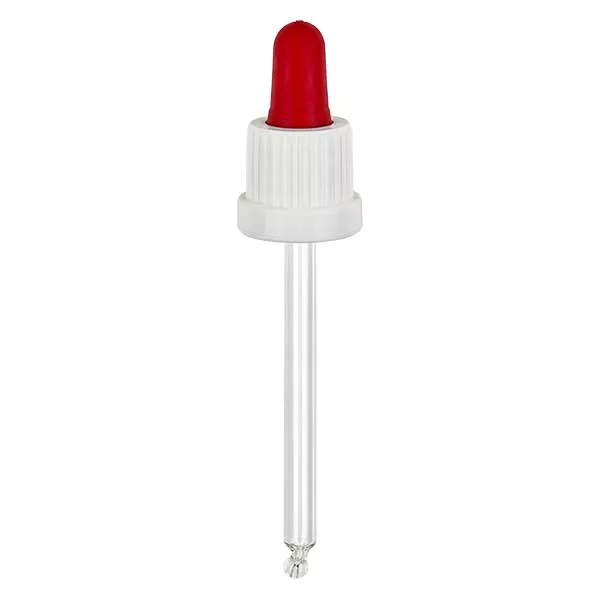 Glas-Tropfpipette weiß/rot 18mm PL85 Originalitätsverschluss
