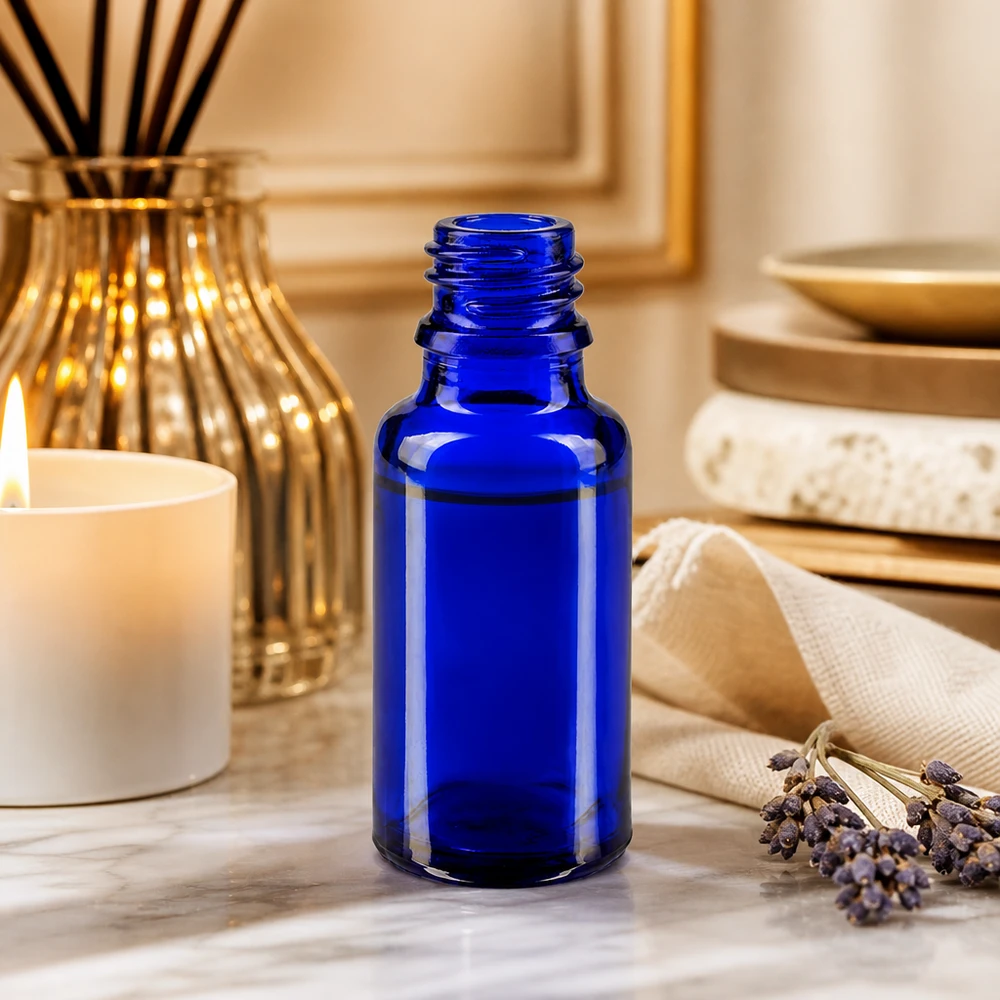 Kompakte 20ml blaue Glasflasche ApoGlas optimal für Reisen und unterwegs