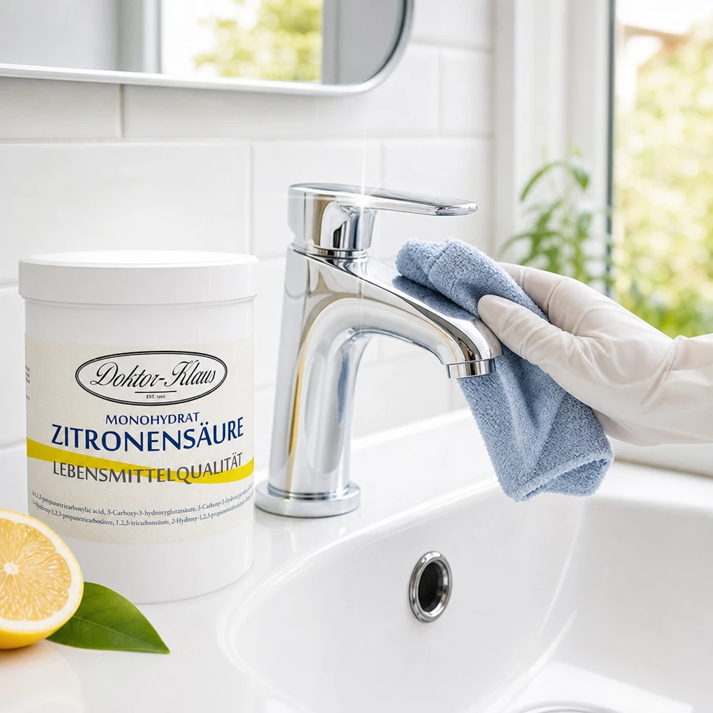 Doktor-Klaus Zitronensäure 1kg für streifenfreie Reinigung von Wasserhähnen und Sanitäranlagen im Haushalt