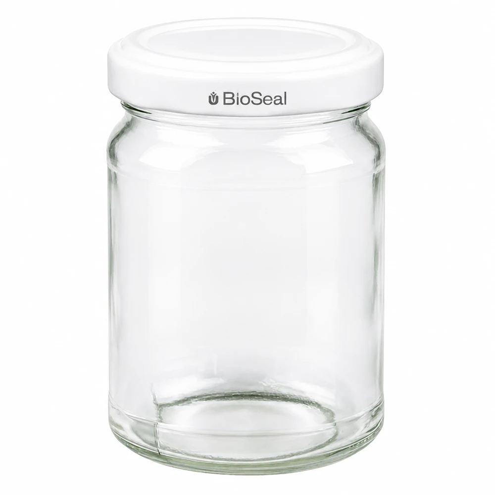 205ml Rundglas mit BioSeal Deckel weiß UNiTWIST UNiTWIST Runda205 Einmachglas mit weißem TO58 BioSeal Deckel - leeres Rundglas für Konservierung und Aufbewahrung
