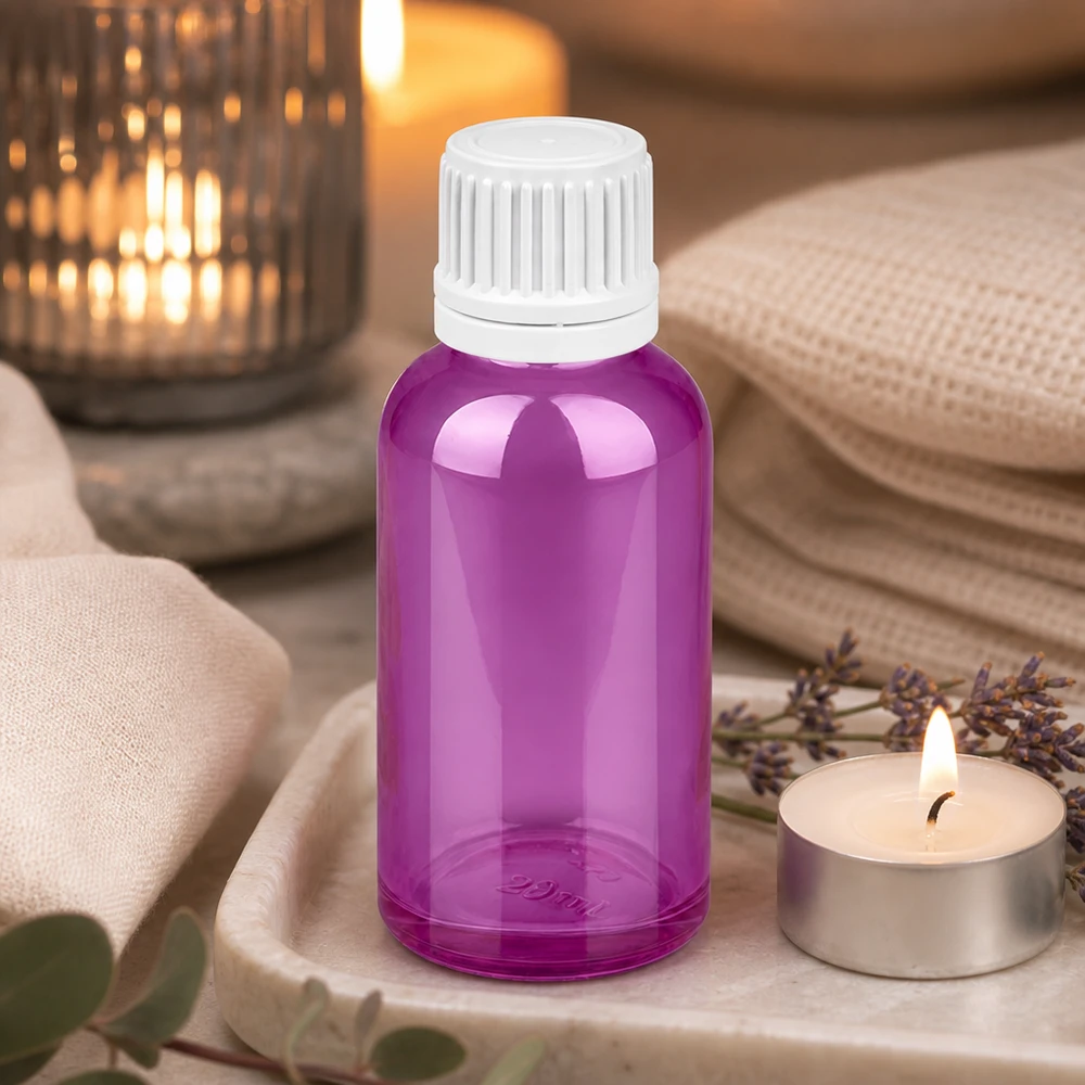 30ml Violettglas mit weißem Schraubdeckel ideal für Reisegrößen und mobile Anwendungen