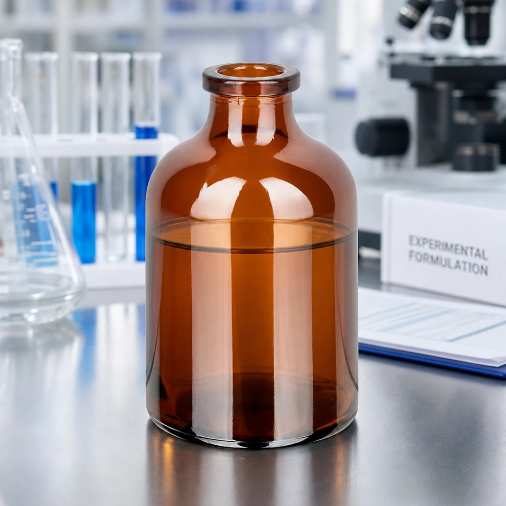 50ml Injektionsvial Braunglas mit charakteristischer Taillierung und gerolltem Flaschenhals