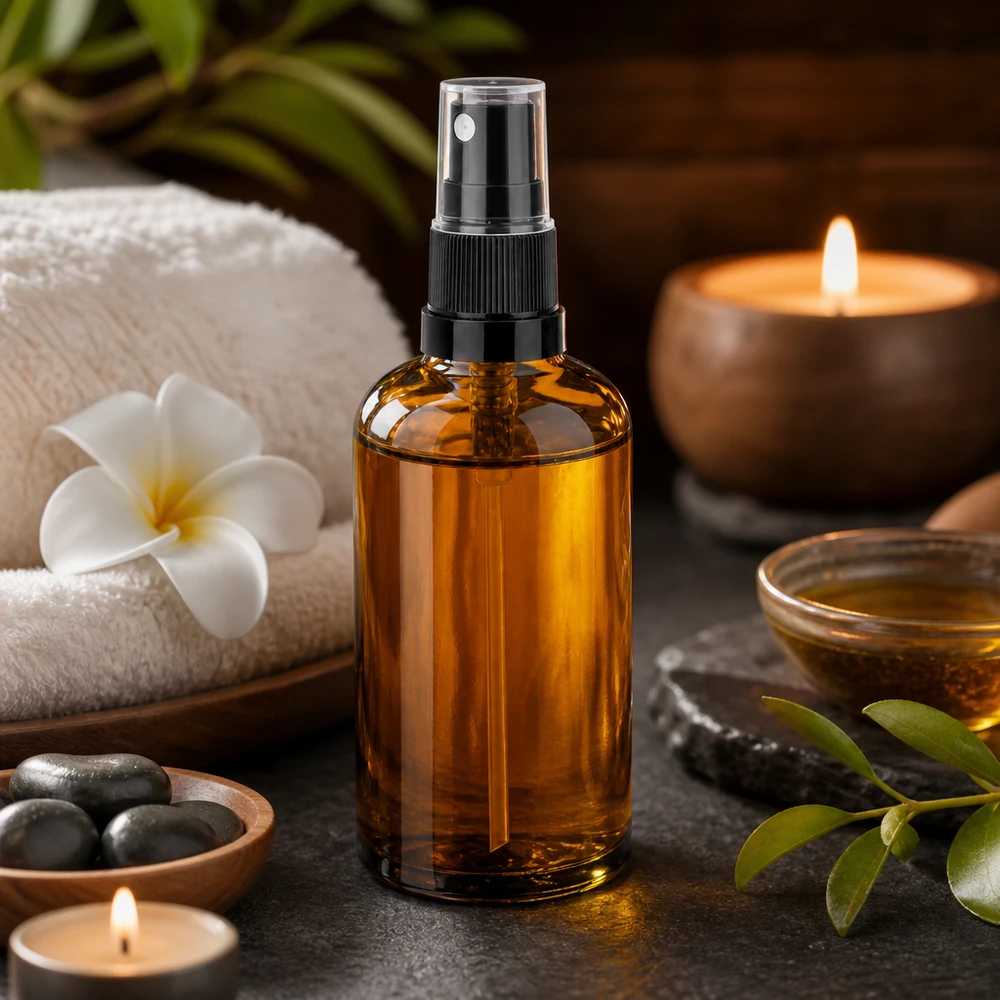 Hochwertige braune Sprühflasche 100ml mit präzisem Zerstäuber für Spa und Wellness Anwendungen