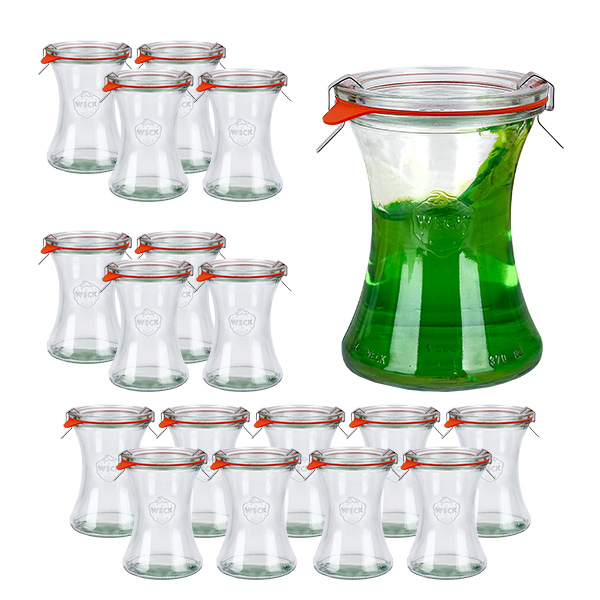 18er Set Weck Gläser 370ml Delikatessenglas mit 18 Glasdecke 18er Set Weck Gläser 370ml Delikatessenglas mit 18 Glasdecke