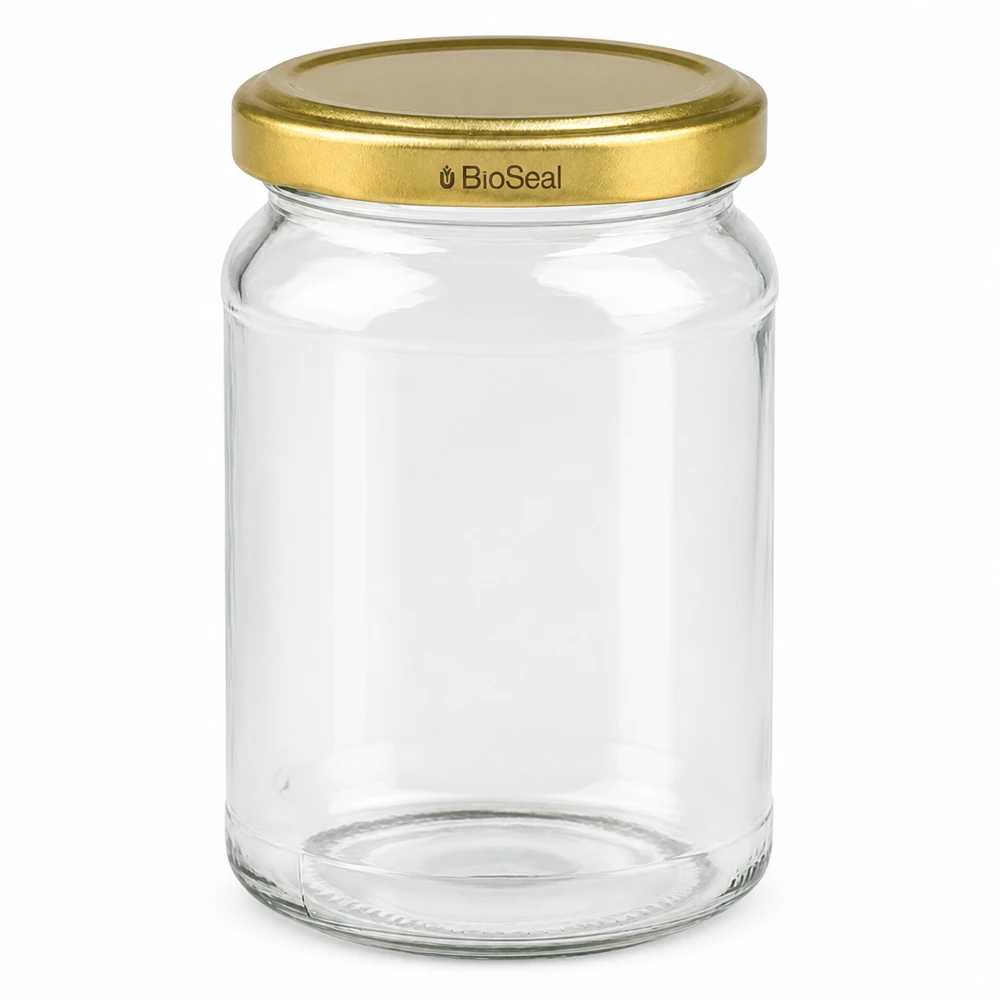 205ml Rundglas mit BioSeal Deckel gold UNiTWIST UNiTWIST Runda205 Einmachglas mit goldenem TO58 BioSeal Deckel leeres rundes Glasgefäß für Konservierung