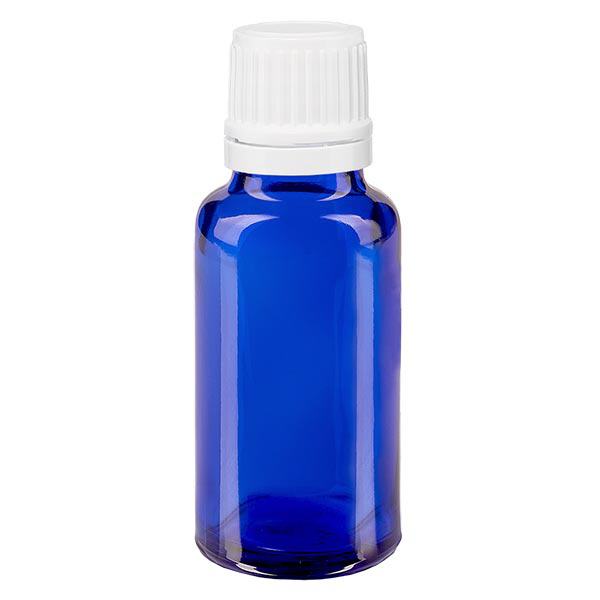 Apothekenflasche blau 20ml Tropfverschluss 1.2mm weiß Originalitätsverschluss Apothekenflasche blau 20ml Tropfverschluss 1.2mm weiß Originalitätsverschluss