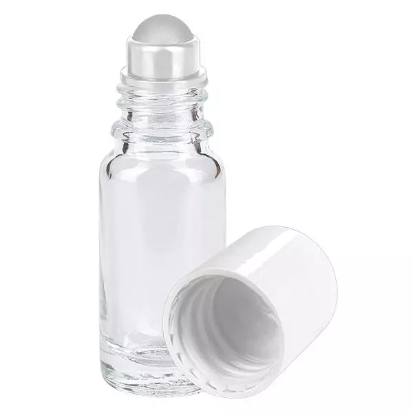 Apothekenflasche klar 10ml Roll-On Verschluss weiß Apothekenflasche klar 10ml Roll-On Verschluss weiß