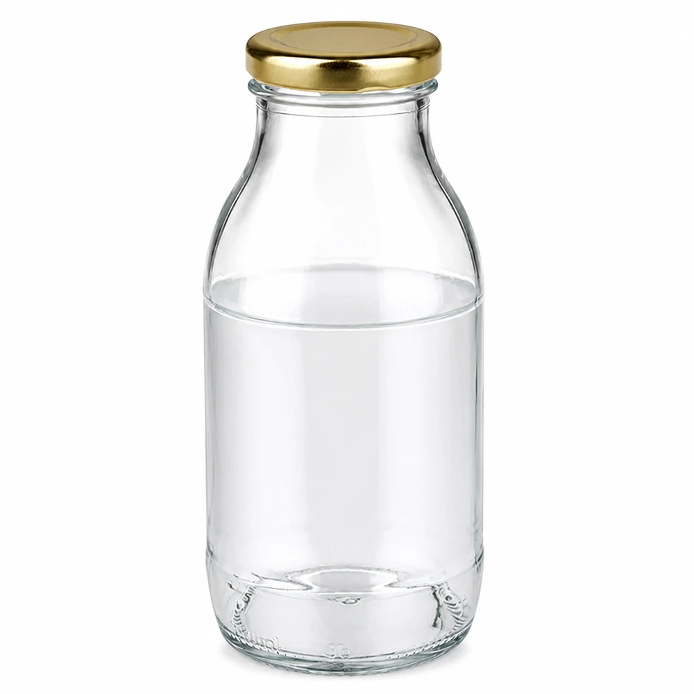 Hochwertige 250ml Glasflasche mit luftdichtem goldenem BasicSeal Deckel UNiTWIST