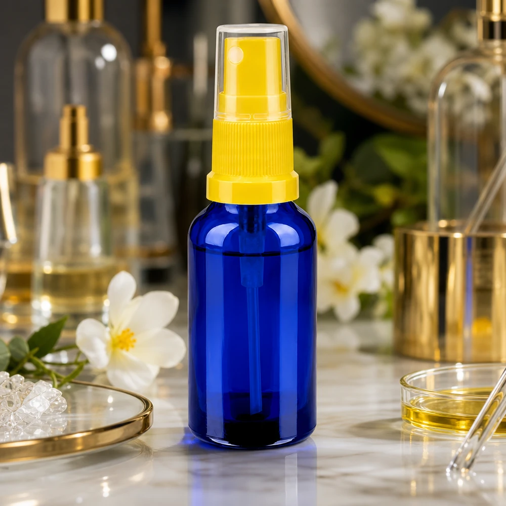 30ml Sprayflasche gelb/transparent Standardverschluss BlueLine UT18/30 Praktische BlueLine Glasflasche 30ml mit Standard-Gewinde für universelle Verwendung