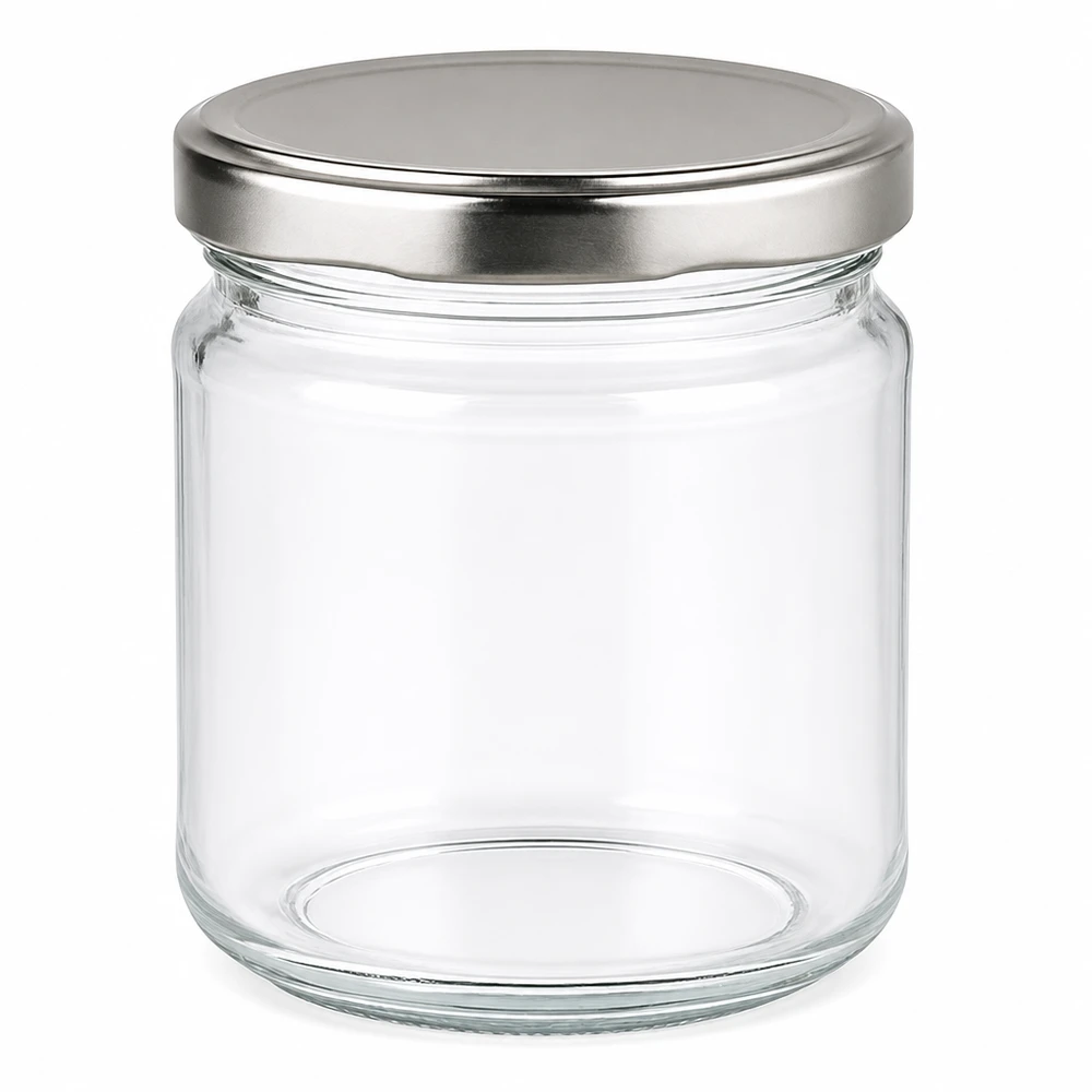 212ml Rundglas mit silbernem BasicSeal Deckel - leeres Einmachglas aus klarem Glas für Konserven und Aufbewahrung