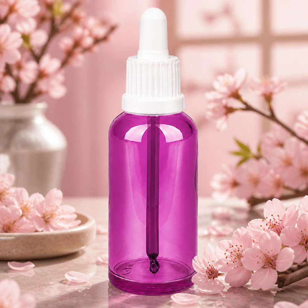 Elegante violette 50ml Glasflasche mit weißem Pipettenverschluss für Beauty Anwendungen