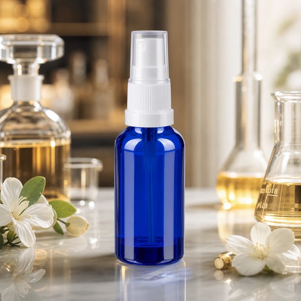 30ml blaue Glasflasche mit Sprühaufsatz ideal für selbstgemachte Gesichtswasser und Toner