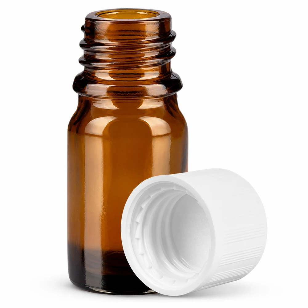 5ml Flasche 11mm Schraubverschluss weiß Standard Kindersicherung BrownLine UT18/5 Präzise 5ml Braunglasflasche mit kindersicherem Verschluss für sichere Aufbewahrung von Wirkstoffen