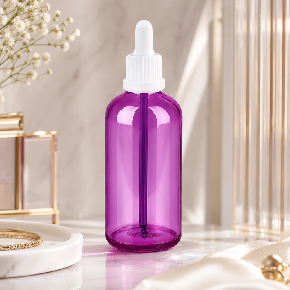 Premium 100ml Dropper Bottle in trendiger Purple Optik mit auslaufsicherem weißem Verschluss