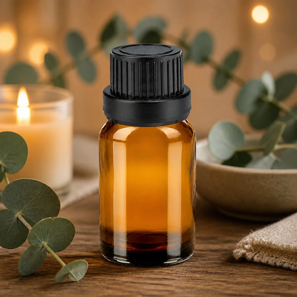 Elegante 10ml Flasche in Bernsteinbraun mit mattschwarzem Verschluss für Premium Produktpräsentation