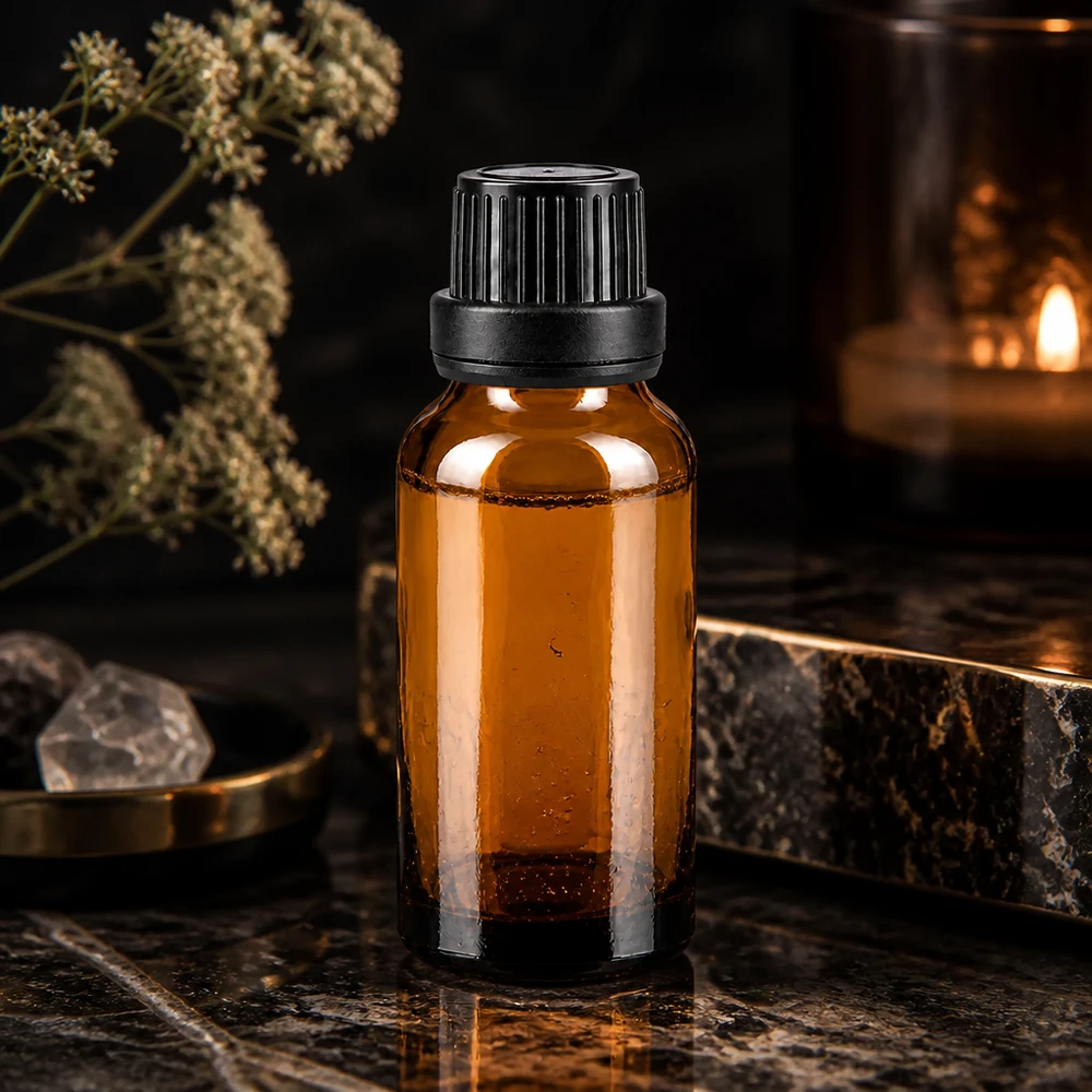 Dunkle 20ml Glasflasche mit schwarzem Dosiertropfer aus hochwertigem Apothekerglas