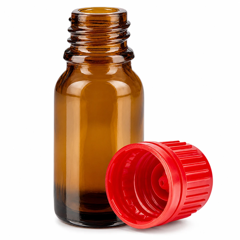 Pharmazieflasche 10ml dunkelbraun mit rotem Schraubverschluss für sichere Aufbewahrung